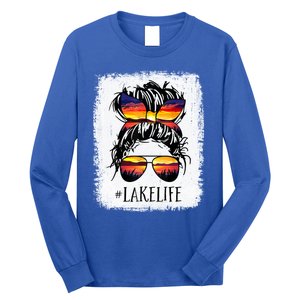 Lake Life Gift Messy Bun Mom Grandma Gift Long Sleeve Shirt