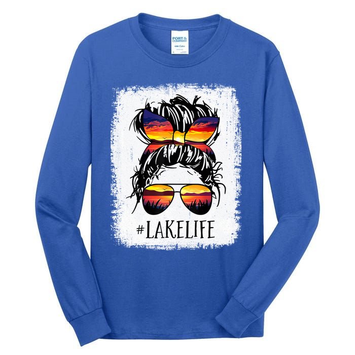 Lake Life Gift Messy Bun Mom Grandma Gift Tall Long Sleeve T-Shirt