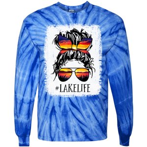 Lake Life Gift Messy Bun Mom Grandma Gift Tie-Dye Long Sleeve Shirt