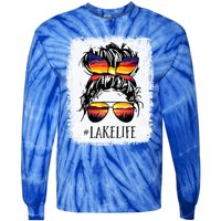 Lake Life Gift Messy Bun Mom Grandma Gift Tie-Dye Long Sleeve Shirt