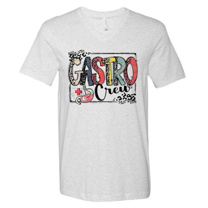 Leopard Lettering Gastro Crew Vintage Gastroenterology Nurse V-Neck T-Shirt