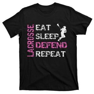 Lacrosse Lax Gear Gifts Eat Sleep Defend T-Shirt