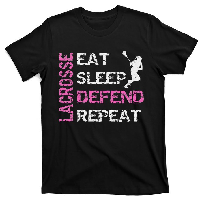 Lacrosse Lax Gear Gifts Eat Sleep Defend T-Shirt