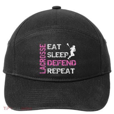 Lacrosse Lax Gear Gifts Eat Sleep Defend 7-Panel Snapback Hat