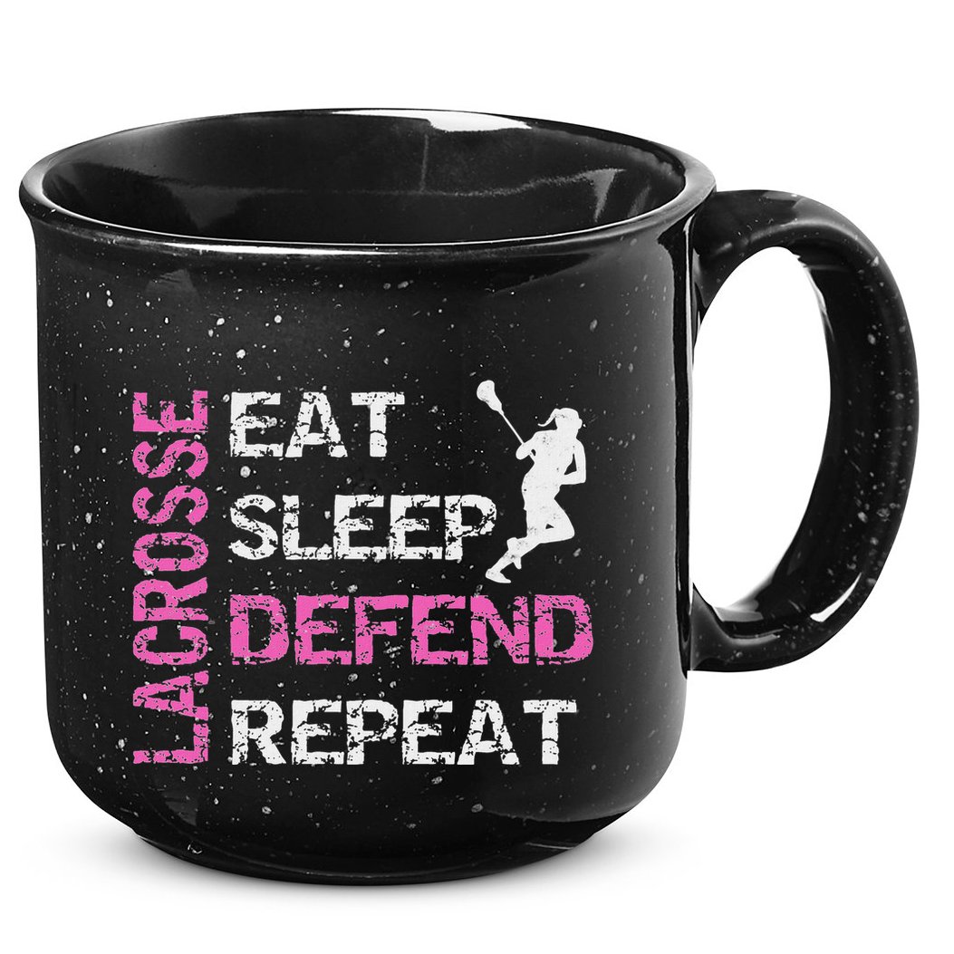 Lacrosse Lax Gear Gifts Eat Sleep Defend 15oz Campfire Ceramic Mug