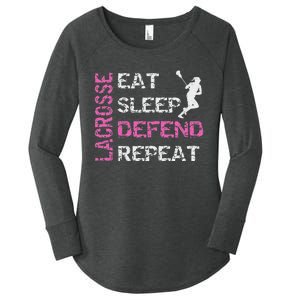 Lacrosse Lax Gear Gifts Eat Sleep Defend Women's Perfect Tri Tunic Long Sleeve Shirt