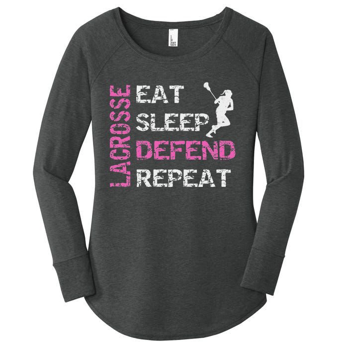 Lacrosse Lax Gear Gifts Eat Sleep Defend Women's Perfect Tri Tunic Long Sleeve Shirt