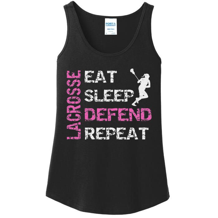 Lacrosse Lax Gear Gifts Eat Sleep Defend Ladies Essential Tank