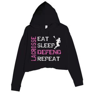 Lacrosse Lax Gear Gifts Eat Sleep Defend Crop Fleece Hoodie