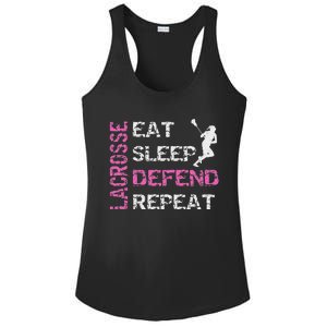 Lacrosse Lax Gear Gifts Eat Sleep Defend Ladies PosiCharge Competitor Racerback Tank