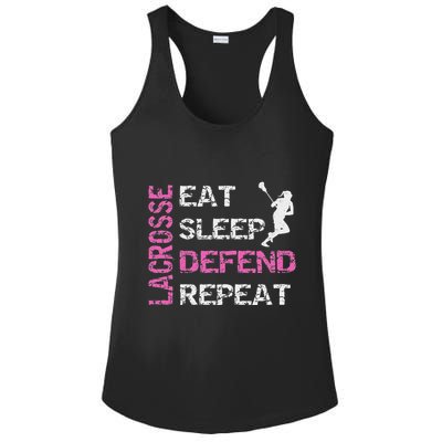 Lacrosse Lax Gear Gifts Eat Sleep Defend Ladies PosiCharge Competitor Racerback Tank