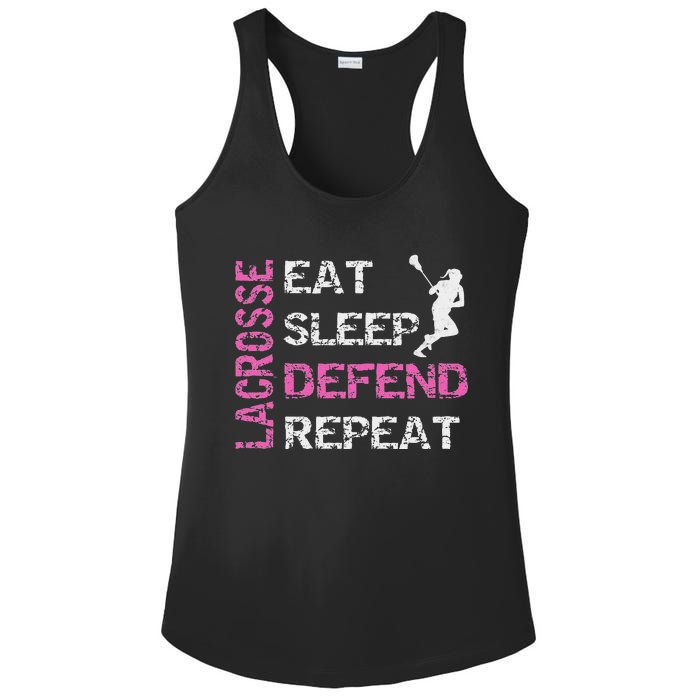 Lacrosse Lax Gear Gifts Eat Sleep Defend Ladies PosiCharge Competitor Racerback Tank