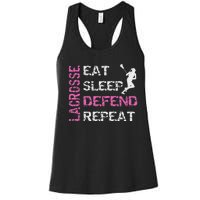 Lacrosse Lax Gear Gifts Eat Sleep Defend Women's Racerback Tank