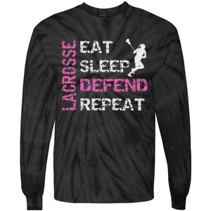 Lacrosse Lax Gear Gifts Eat Sleep Defend Tie-Dye Long Sleeve Shirt