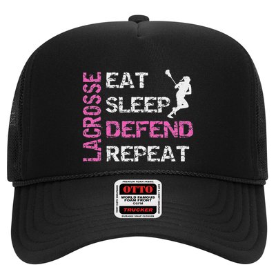 Lacrosse Lax Gear Gifts Eat Sleep Defend Trucker Hat