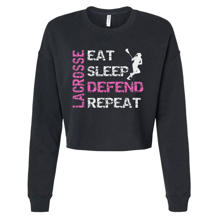 Lacrosse Lax Gear Gifts Eat Sleep Defend Cropped Pullover Crew