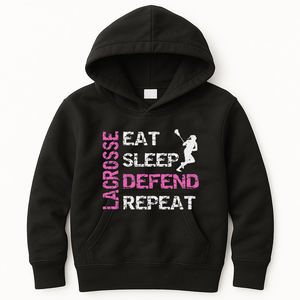 Lacrosse Lax Gear Gifts Eat Sleep Defend Kids Hoodie