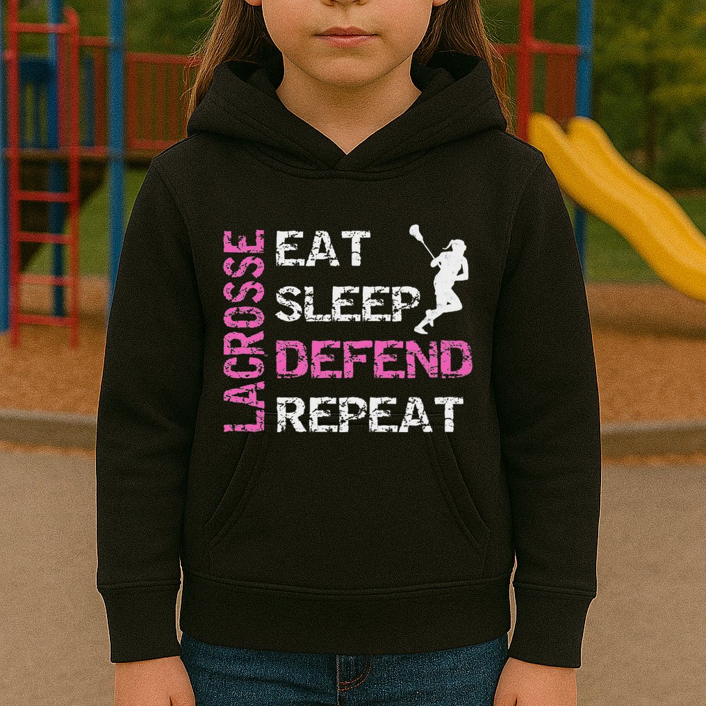Lacrosse Lax Gear Gifts Eat Sleep Defend Kids Hoodie
