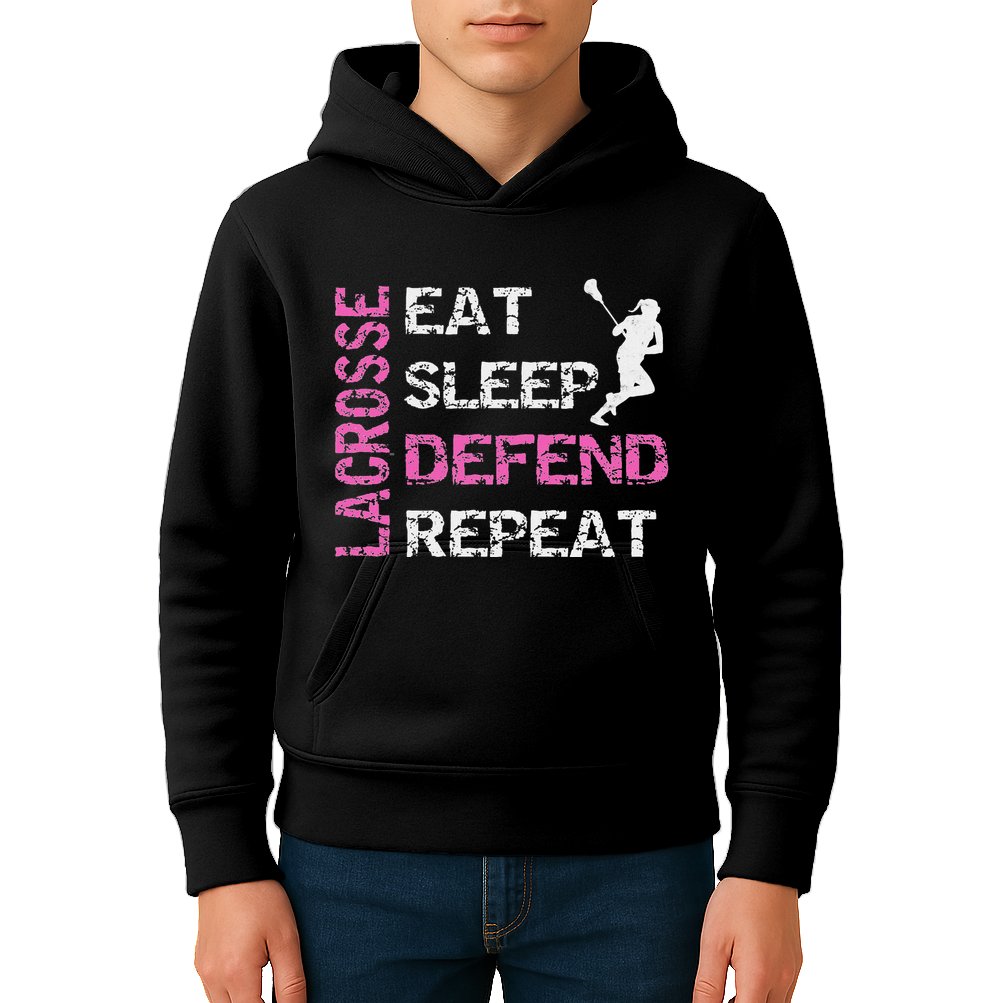 Lacrosse Lax Gear Gifts Eat Sleep Defend Kids Hoodie