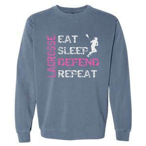 Lacrosse Lax Gear Gifts Eat Sleep Defend Garment-Dyed Sweatshirt