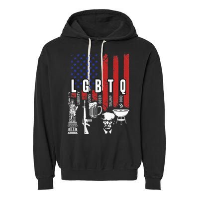 LGBTQ Liberty Guns Bible Trump BBQ USA Flag Vintage Garment-Dyed Fleece Hoodie