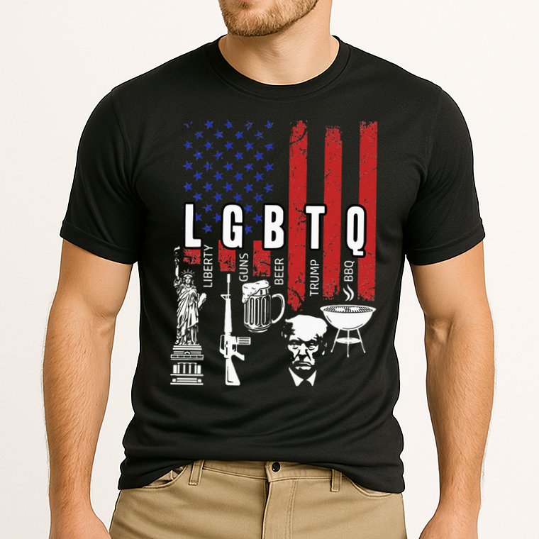 LGBTQ Liberty Guns Bible Trump BBQ USA Flag Vintage Cooling Performance Crew T-Shirt