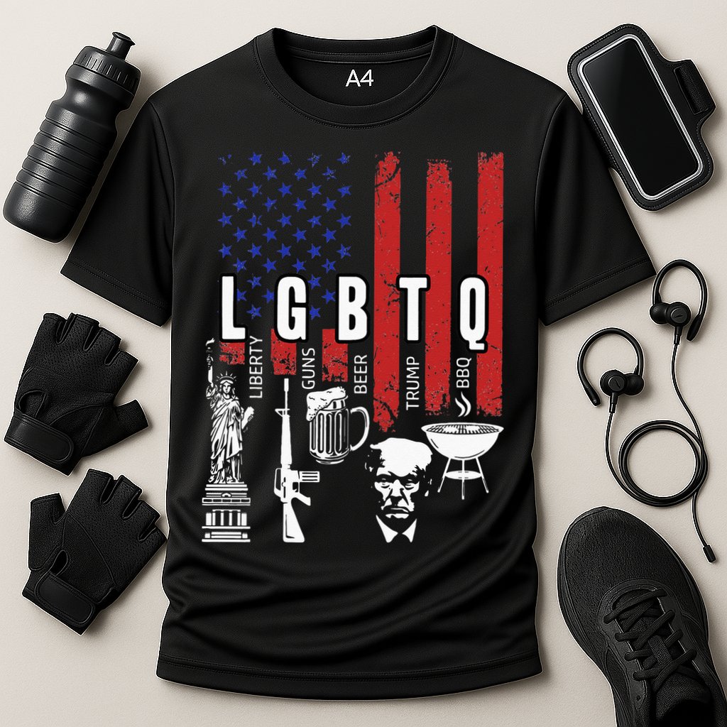 LGBTQ Liberty Guns Bible Trump BBQ USA Flag Vintage Cooling Performance Crew T-Shirt