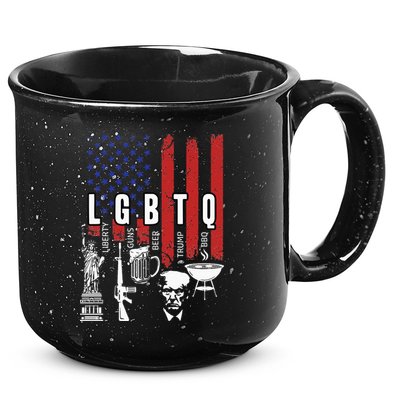 LGBTQ Liberty Guns Bible Trump BBQ USA Flag Vintage 15oz Campfire Ceramic Mug