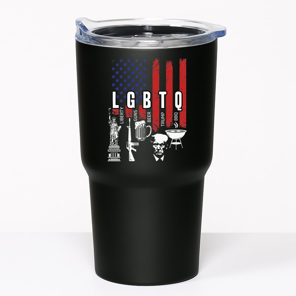 LGBTQ Liberty Guns Bible Trump BBQ USA Flag Vintage Tumbler