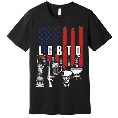 LGBTQ Liberty Guns Bible Trump BBQ USA Flag Vintage Premium T-Shirt