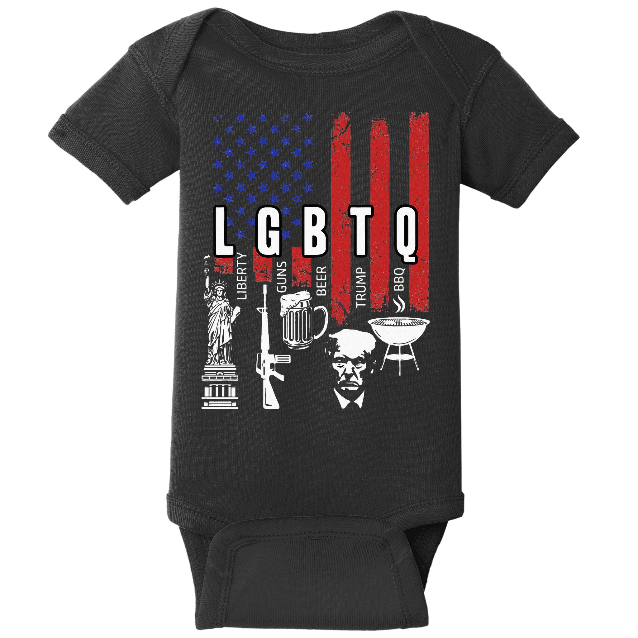 LGBTQ Liberty Guns Bible Trump BBQ USA Flag Vintage Baby Bodysuit