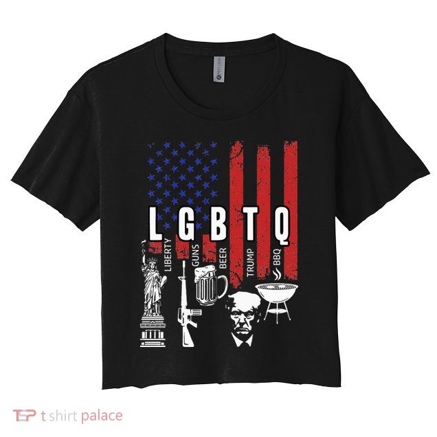 LGBTQ Liberty Guns Bible Trump BBQ USA Flag Vintage Crop Top