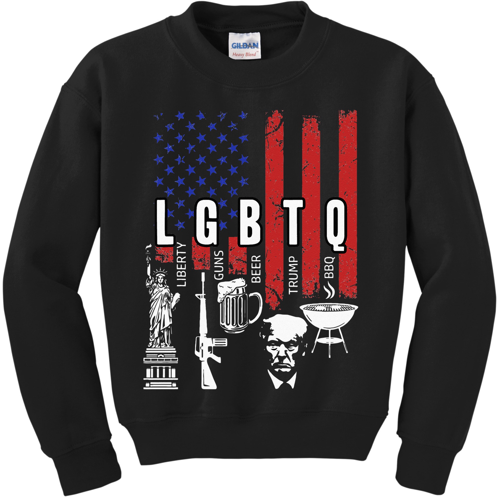 LGBTQ Liberty Guns Bible Trump BBQ USA Flag Vintage Kids Sweatshirt
