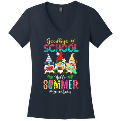 Lunch Lady Goodbye School Hello Summer Vacation Gnome Women's V-Neck T-Shirt