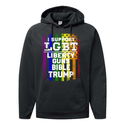 LGBT LIBERTY, GUNS, BIBLE, TRUMP Funny I Support LGBT Parody Election Gift Performance Fleece Hoodie