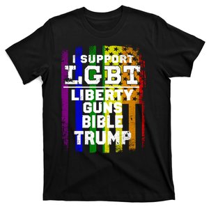 LGBT LIBERTY, GUNS, BIBLE, TRUMP Funny I Support LGBT Parody Election Gift T-Shirt