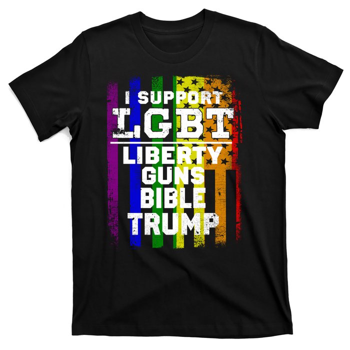 LGBT LIBERTY, GUNS, BIBLE, TRUMP Funny I Support LGBT Parody Election Gift T-Shirt