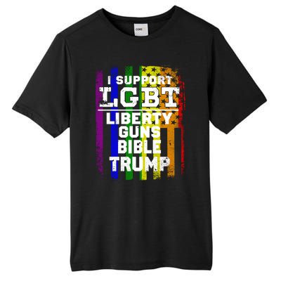 LGBT LIBERTY, GUNS, BIBLE, TRUMP Funny I Support LGBT Parody Election Gift Tall Fusion ChromaSoft Performance T-Shirt