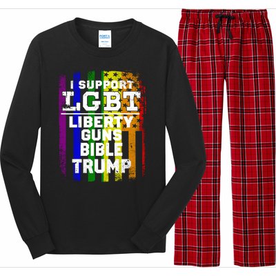 LGBT LIBERTY, GUNS, BIBLE, TRUMP Funny I Support LGBT Parody Election Gift Long Sleeve Pajama Set