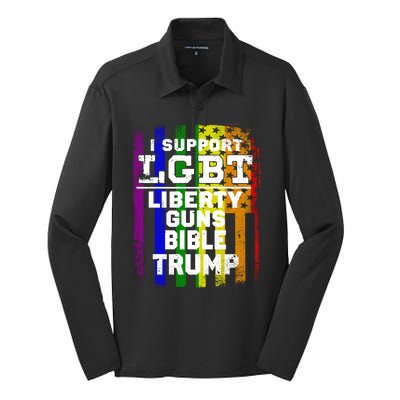 LGBT LIBERTY, GUNS, BIBLE, TRUMP Funny I Support LGBT Parody Election Gift Silk Touch Performance Long Sleeve Polo