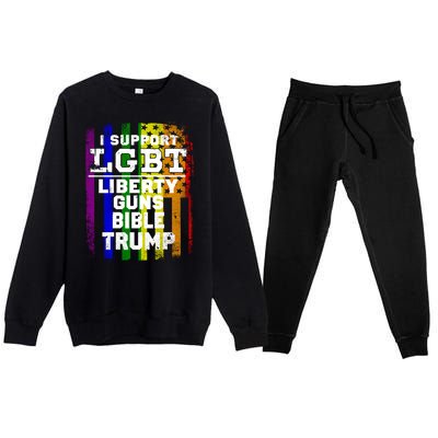 LGBT LIBERTY, GUNS, BIBLE, TRUMP Funny I Support LGBT Parody Election Gift Premium Crewneck Sweatsuit Set