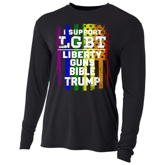 LGBT LIBERTY, GUNS, BIBLE, TRUMP Funny I Support LGBT Parody Election Gift Cooling Performance Long Sleeve Crew