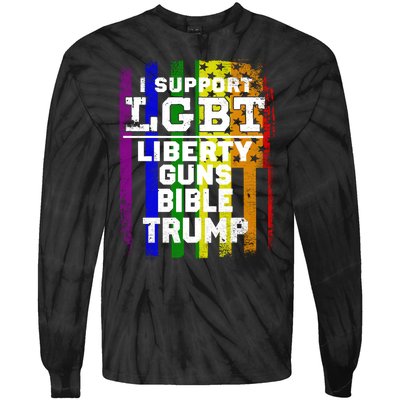 LGBT LIBERTY, GUNS, BIBLE, TRUMP Funny I Support LGBT Parody Election Gift Tie-Dye Long Sleeve Shirt