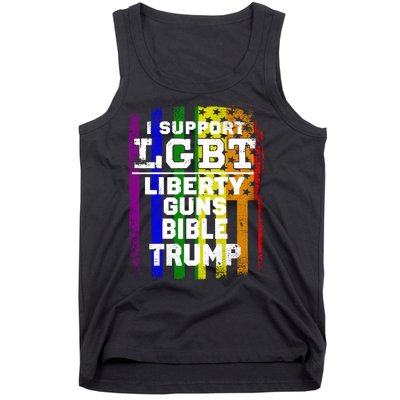 LGBT LIBERTY, GUNS, BIBLE, TRUMP Funny I Support LGBT Parody Election Gift Tank Top