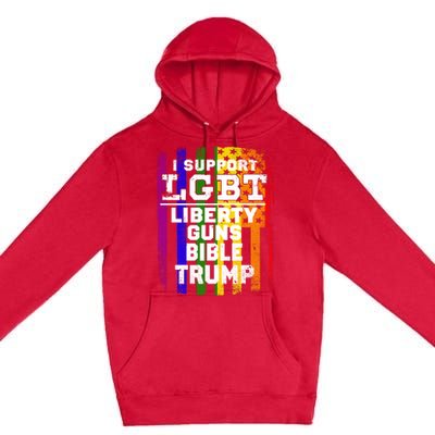 LGBT LIBERTY, GUNS, BIBLE, TRUMP Funny I Support LGBT Parody Election Gift Premium Pullover Hoodie