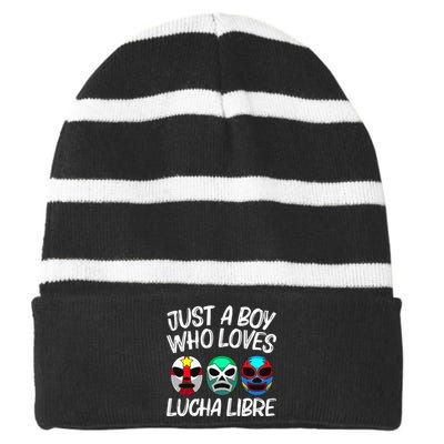 L.U.C.H.A L.I.B.R.E Gift Mexican Wrestling Mask Striped Beanie with Solid Band