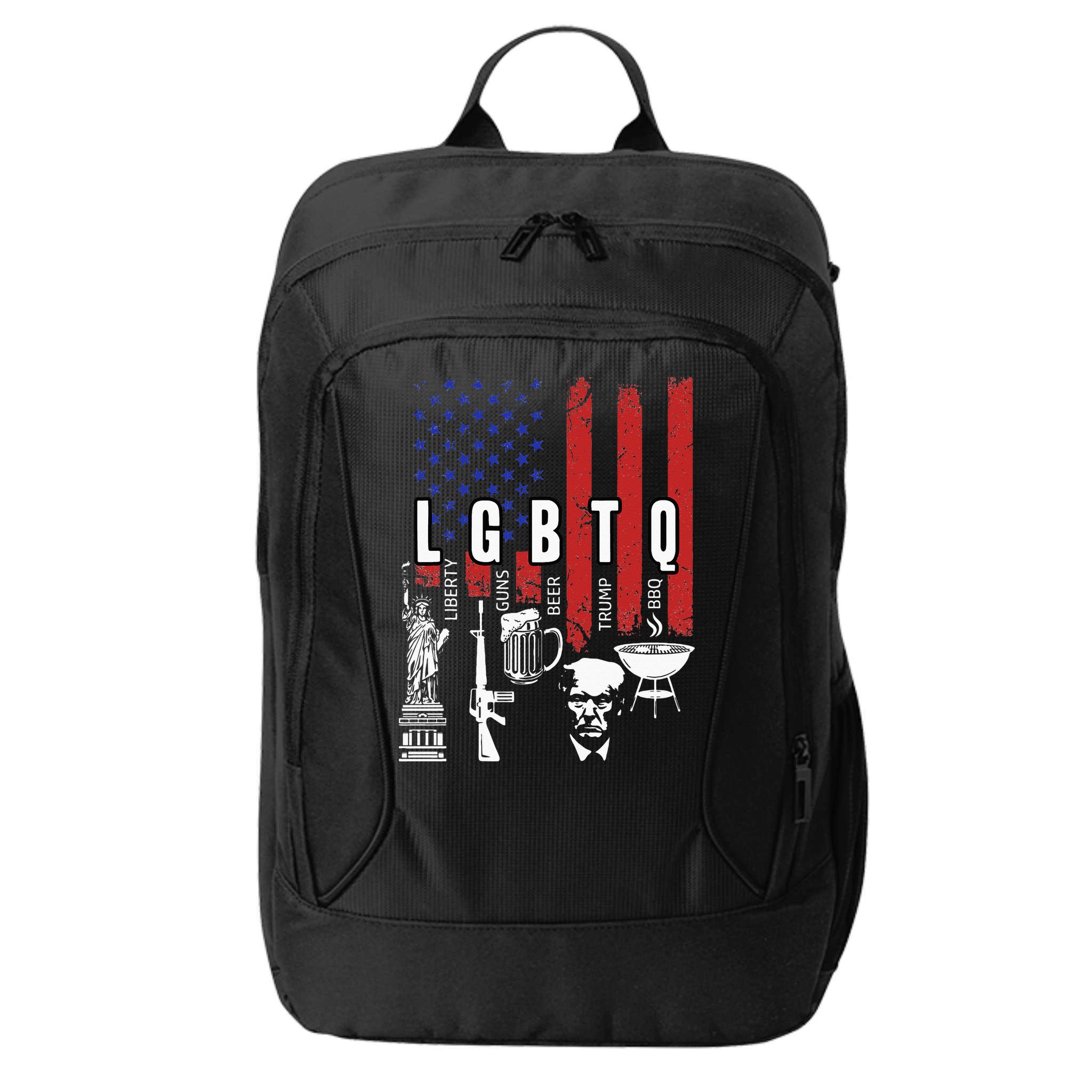 LGBTQ Liberty Guns Bible Trump BBQ USA Flag Vintage City Backpack