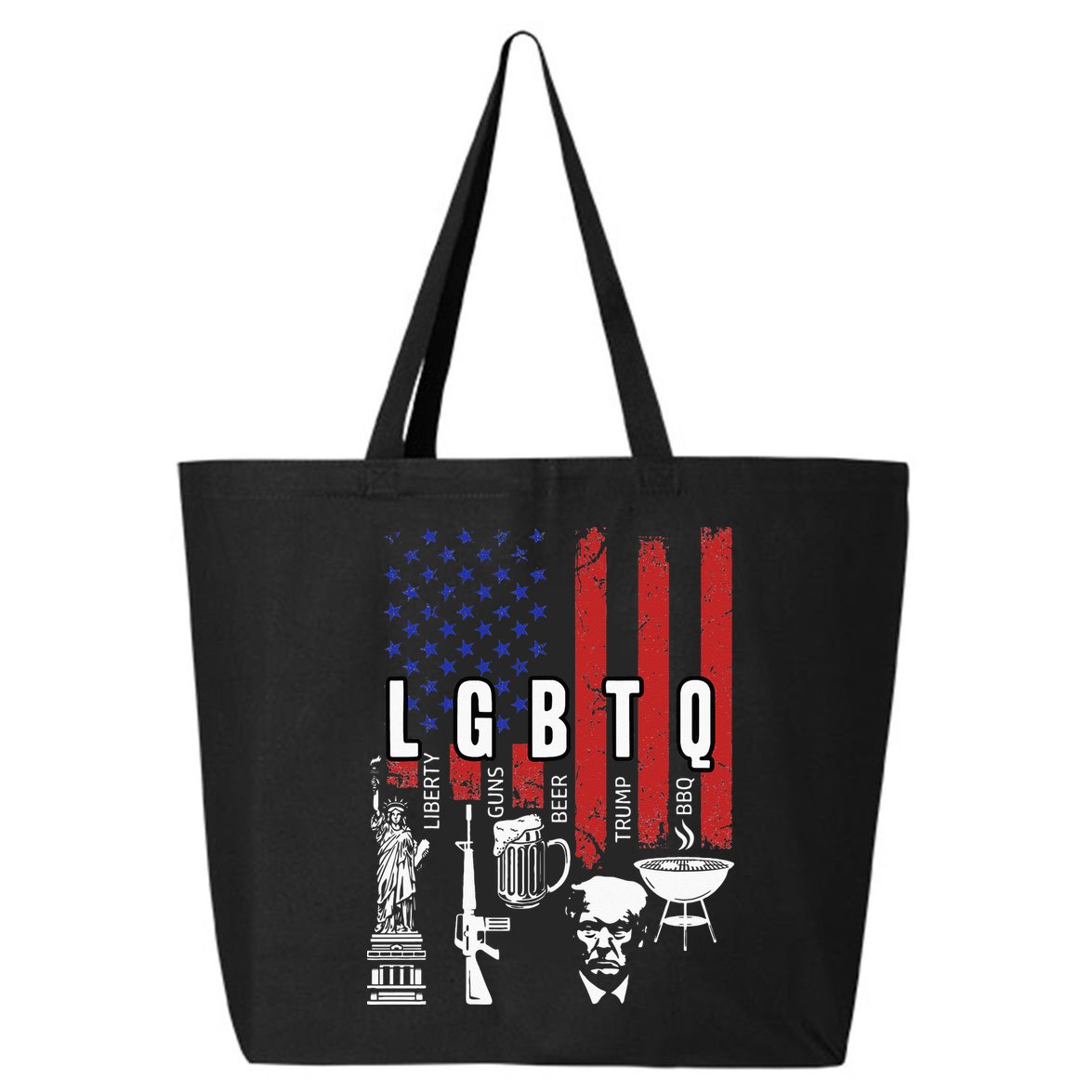LGBTQ Liberty Guns Bible Trump BBQ USA Flag Vintage 25L Jumbo Tote