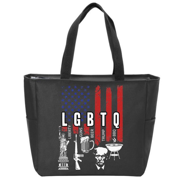LGBTQ Liberty Guns Bible Trump BBQ USA Flag Vintage Zip Tote Bag