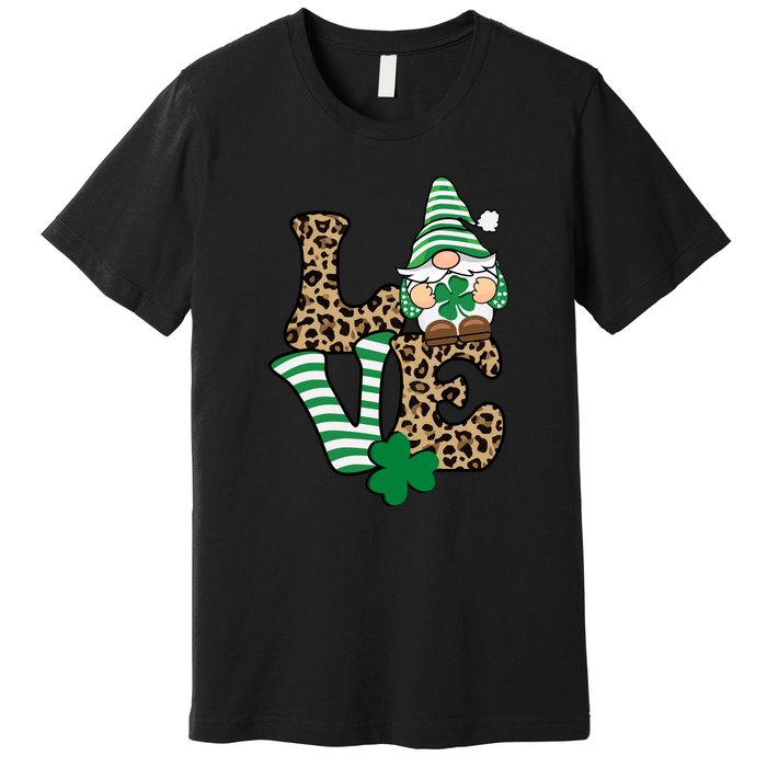 Lucky Love Gnome St Patrick's Day Gnomes Shamrock Irish Premium T-Shirt